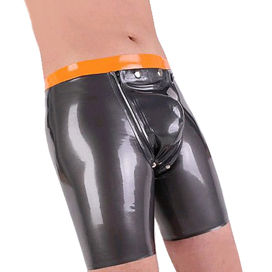 Men's Metal Black Latex Boxer Briefs, Handcrafted with Removable Gusset
