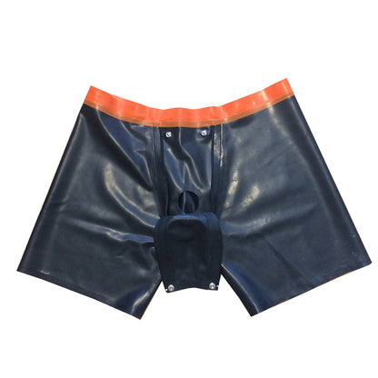 Men's Metal Black Latex Boxer Briefs, Handcrafted with Removable Gusset