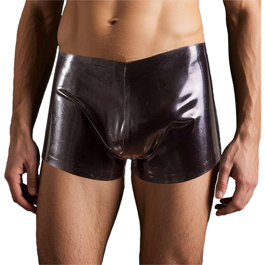 Men Black Flat Crotch Latex Boxer Shorts