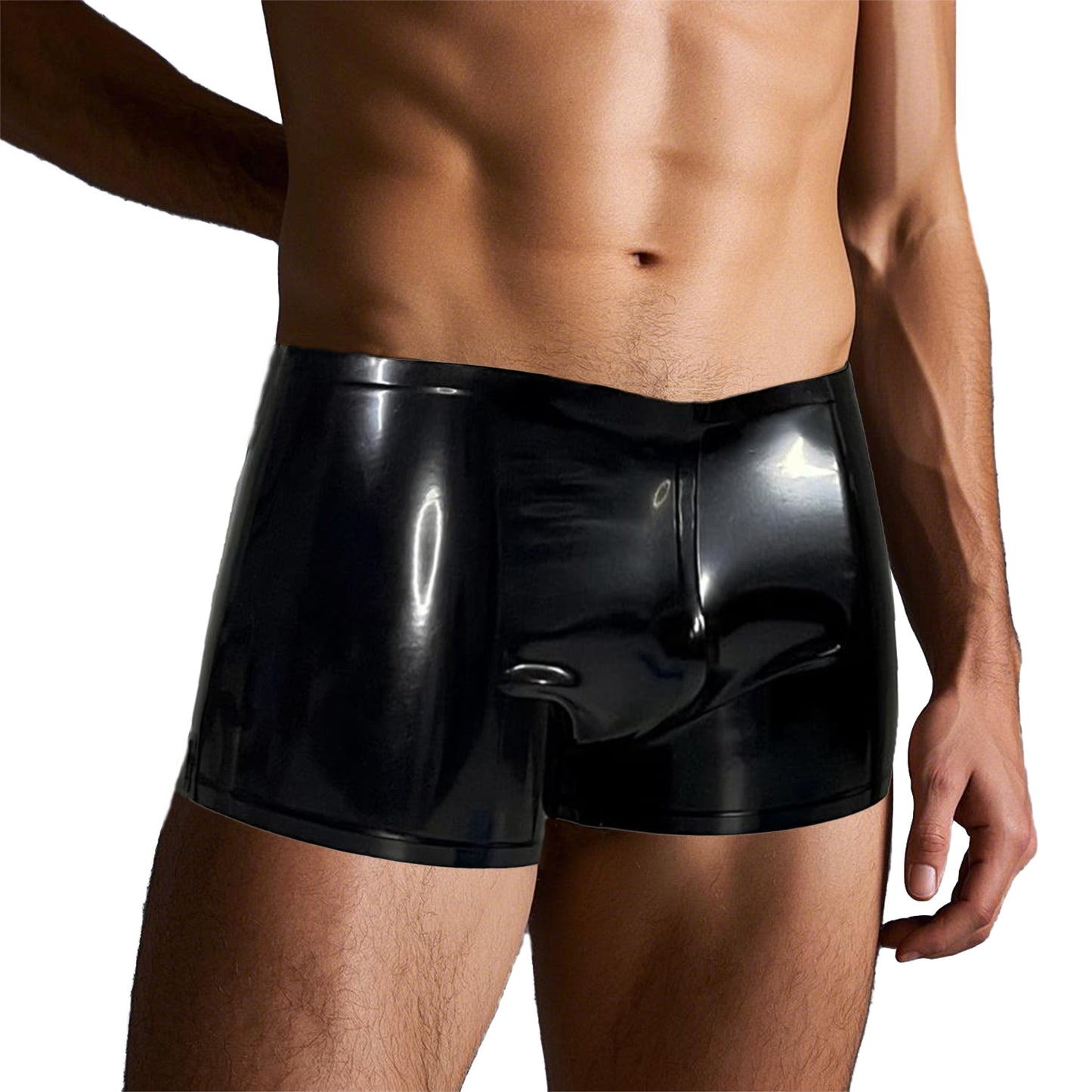 Men Black Flat Crotch Latex Boxer Shorts
