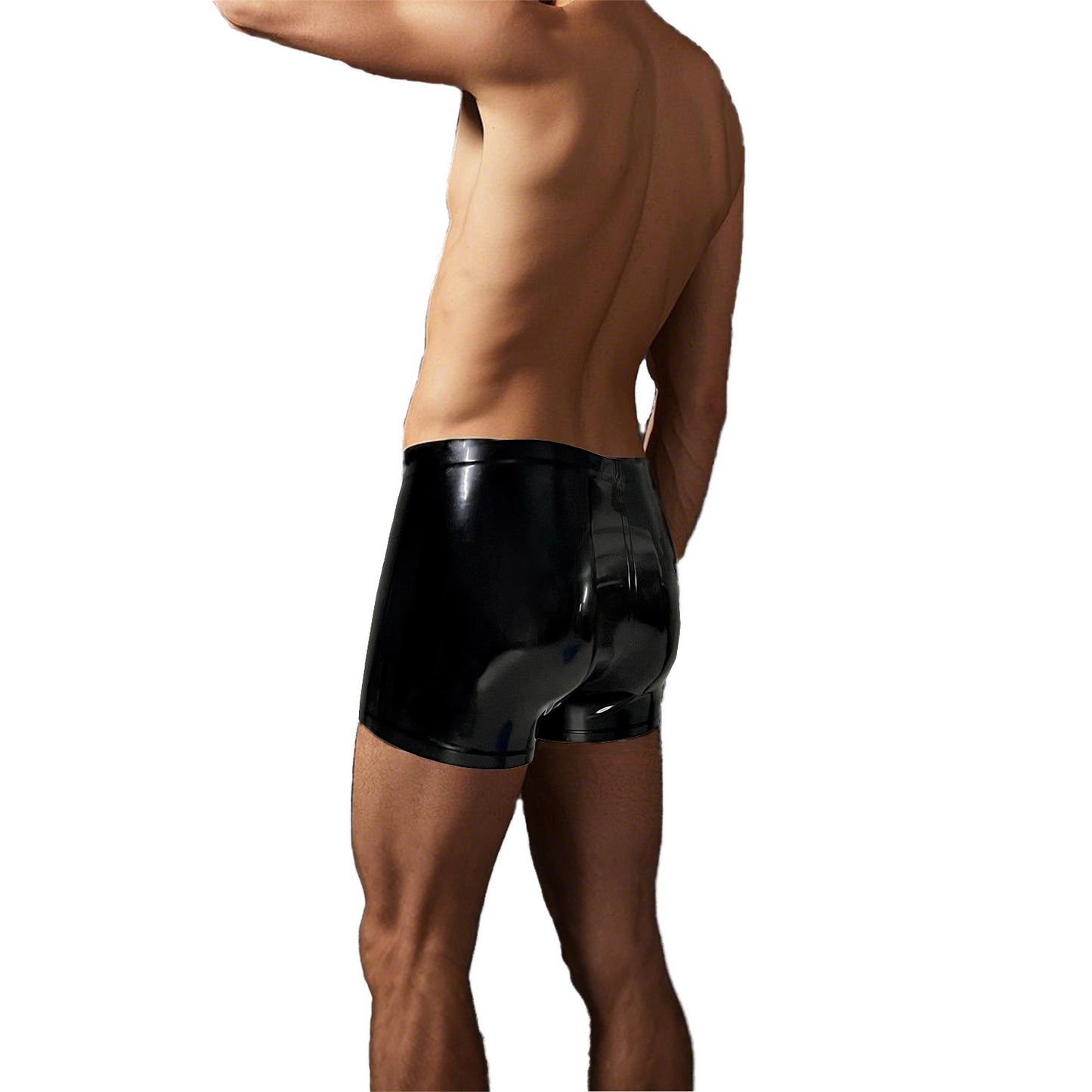 Men Black Flat Crotch Latex Boxer Shorts