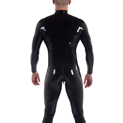 Men Black Front Zip Latex Catsuit Bodysuit