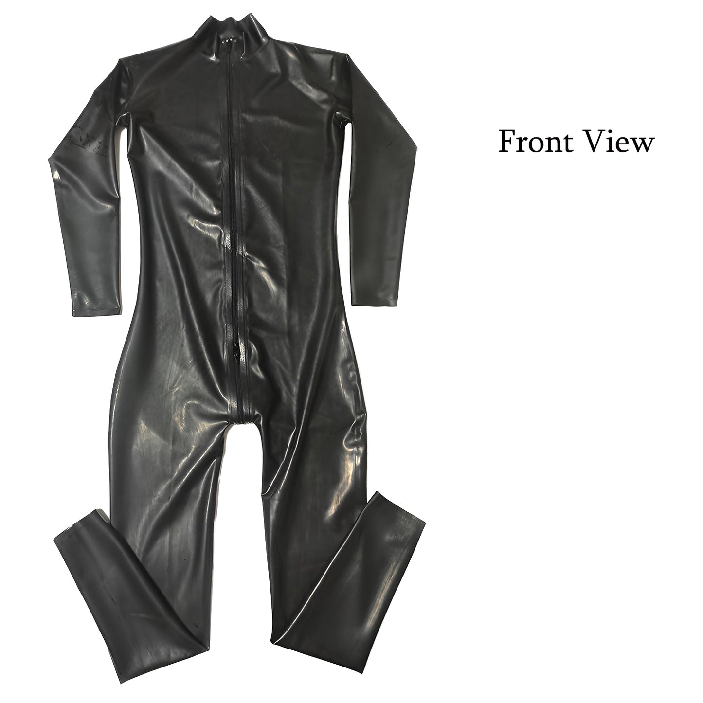 Men Black Front Zip Latex Catsuit Bodysuit
