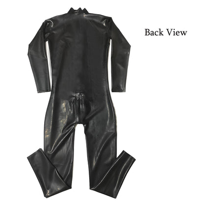 Men Black Front Zip Latex Catsuit Bodysuit