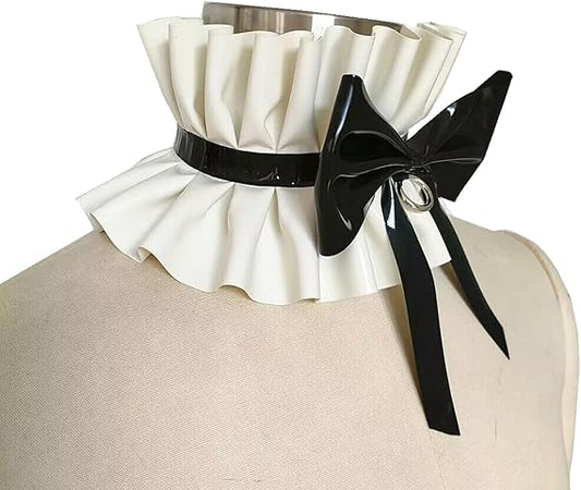 Women Handmade Black White Latex Collar Lace Ruffled Neck Choker