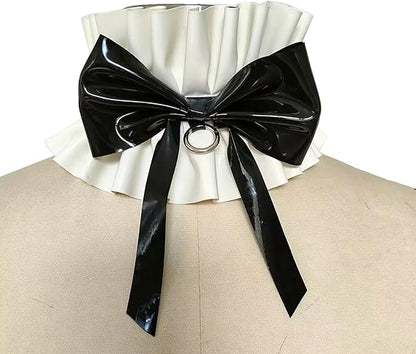 Women Handmade Black White Latex Collar Lace Ruffled Neck Choker
