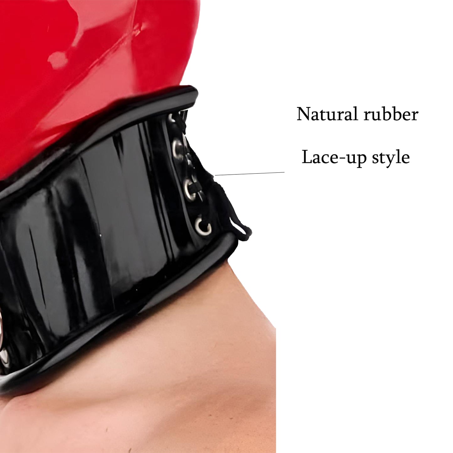 Unisex Roll Edge Latex Choker With Back Lacing & D-Ring