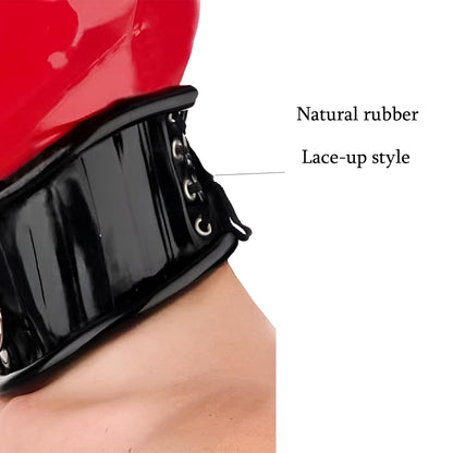 Unisex Roll Edge Latex Choker With Back Lacing & D-Ring