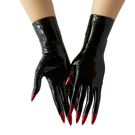 Unisex Black Latex Short Gloves With Nails