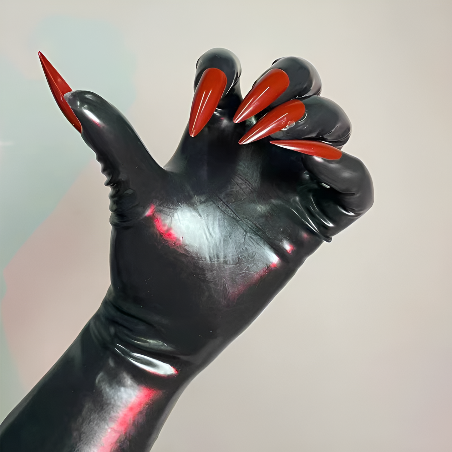Unisex Black Latex Short Gloves With Nails