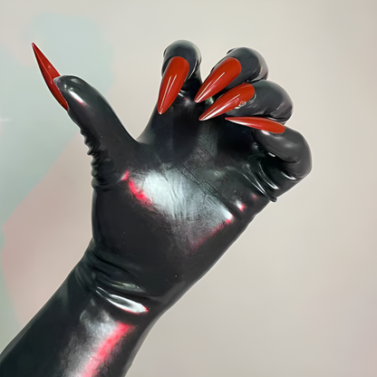 Unisex Black Latex Short Gloves With Nails