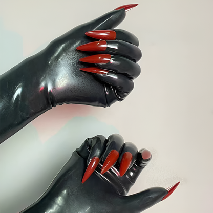 Unisex Black Latex Short Gloves With Nails