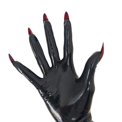 Unisex Black Latex Short Gloves With Nails