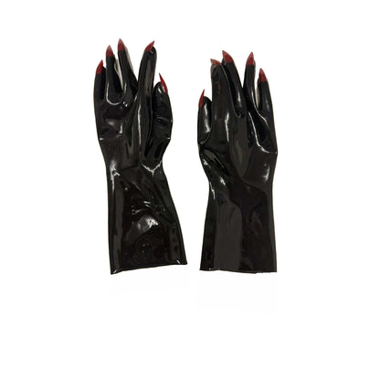 Unisex Black Latex Short Gloves With Nails
