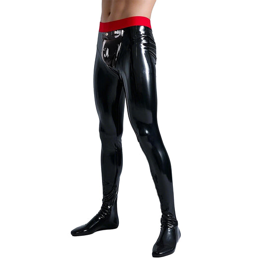 Men Attached Sock Latex Leggings Removable Front Crotch
