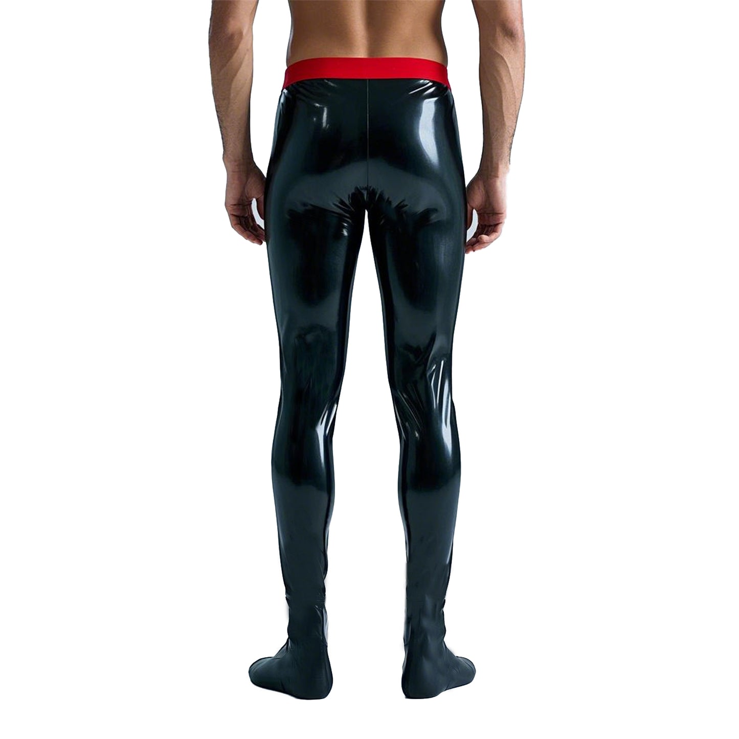 Men Attached Sock Latex Leggings Removable Front Crotch