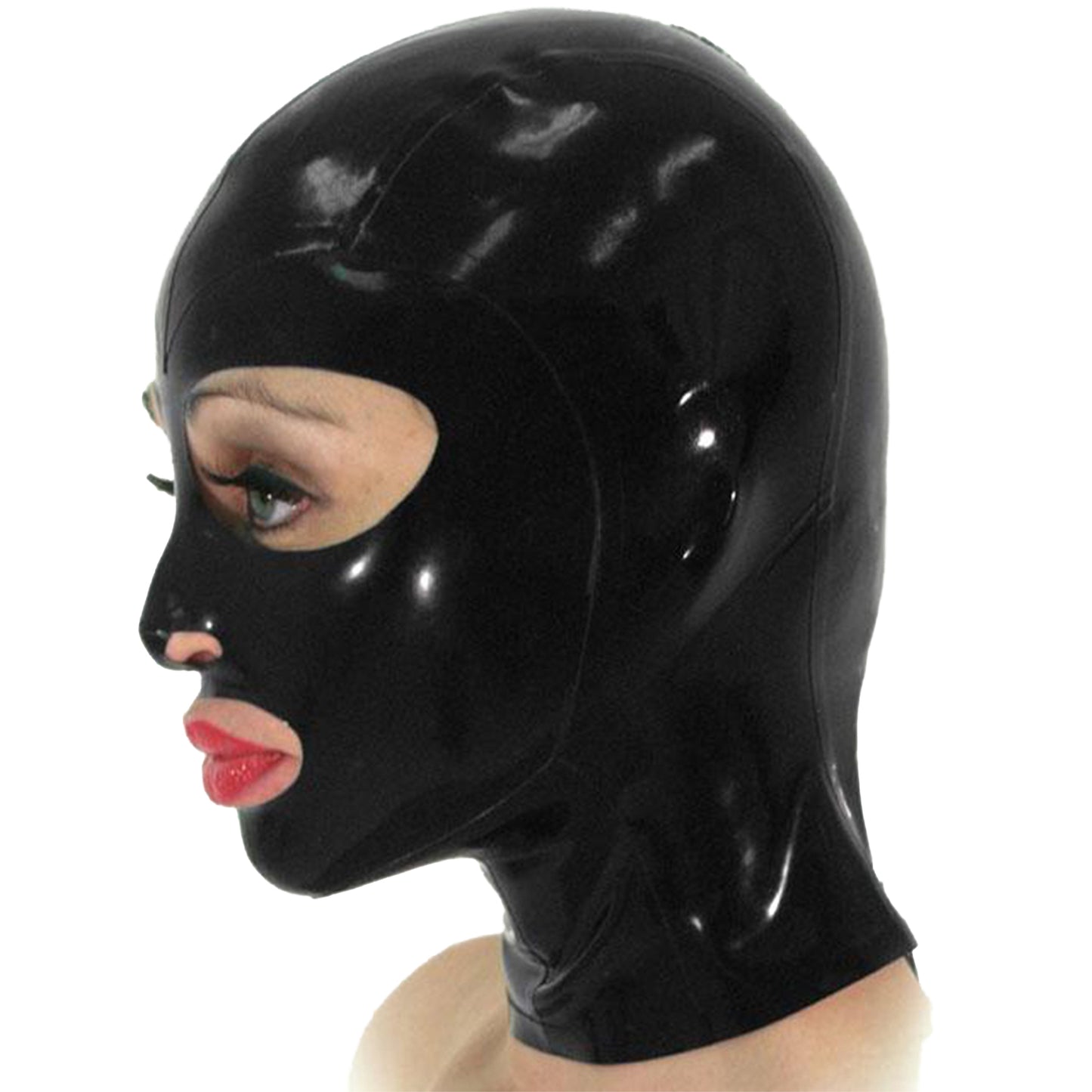 Handmade Large Eye Latex Hood Mask Back Zipper