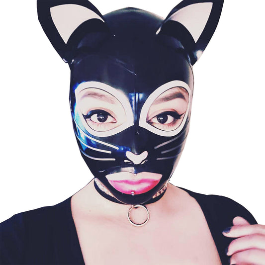 Handmade Latex Cat Face Hood Unisex Cosplay Head Mask