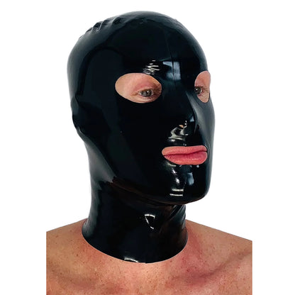 Full Face Black Latex Hood Mask Unisex, Handcrafted With Rear Zipper
