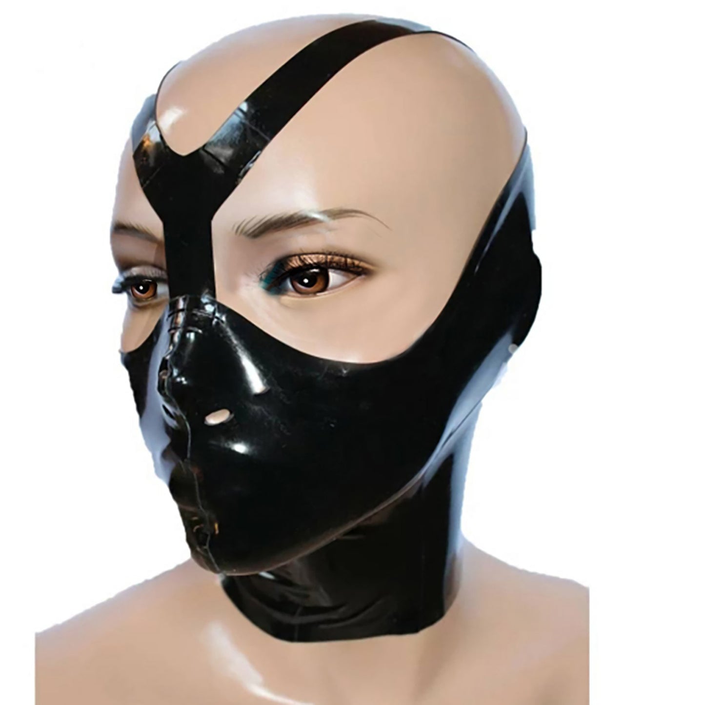 Black Half Face Latex Hood Mask With Back Zipper Handcrafted