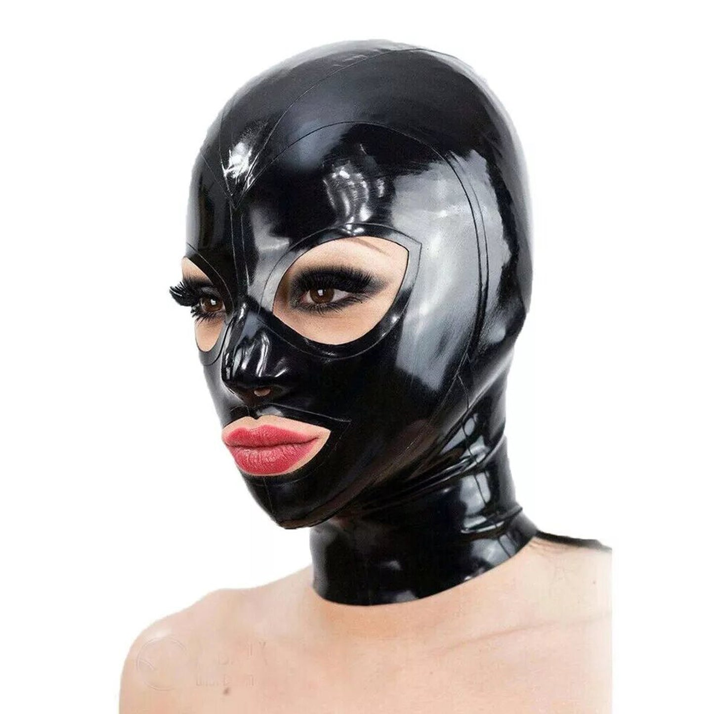 Black Back Zipper Handmade Latex Hood Mask