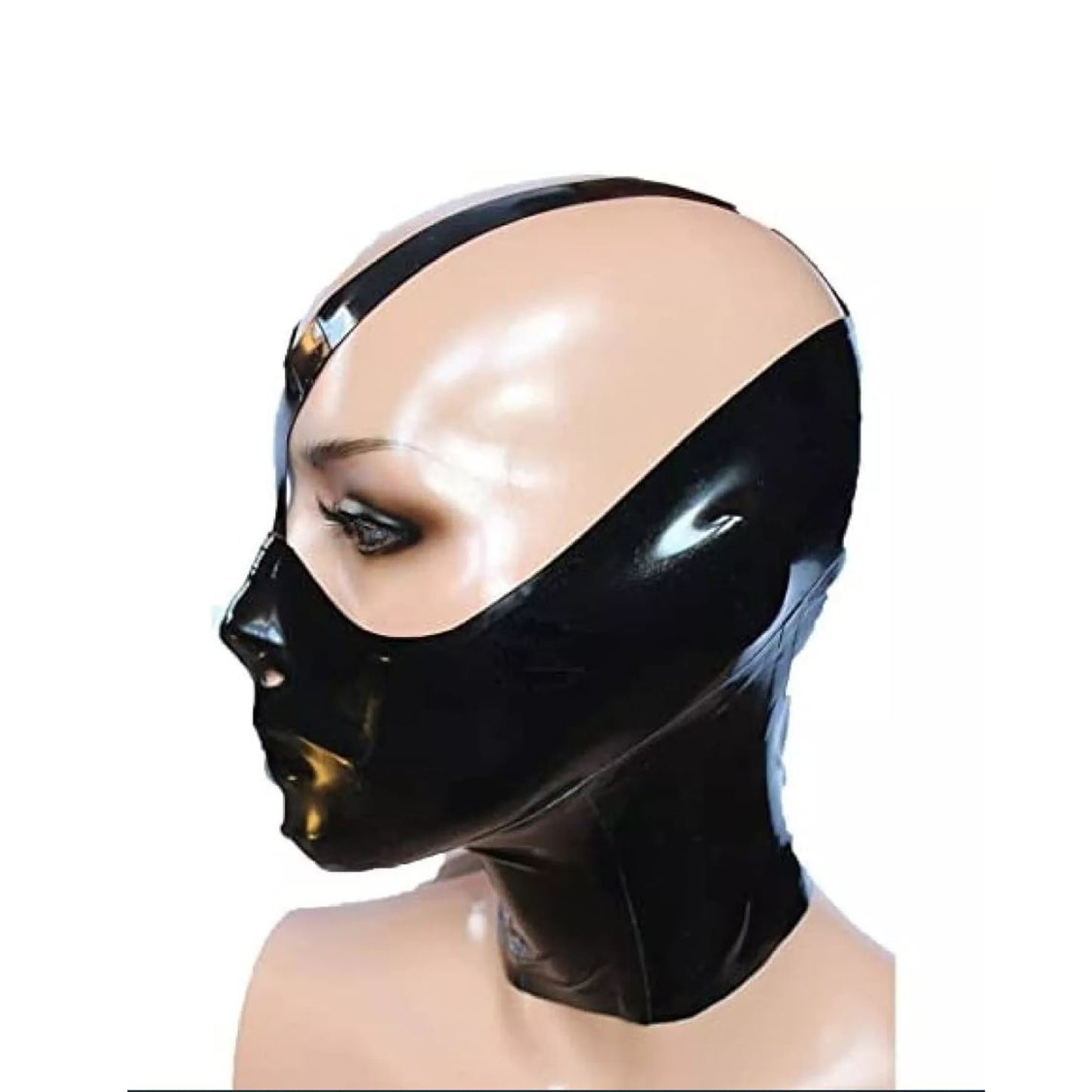 Black Half Face Latex Hood Mask With Back Zipper Handcrafted