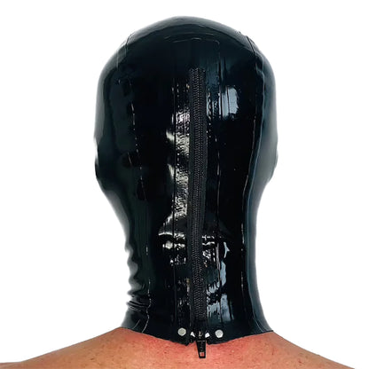 Full Face Black Latex Hood Mask Unisex, Handcrafted With Rear Zipper