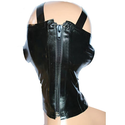 Black Half Face Latex Hood Mask With Back Zipper Handcrafted