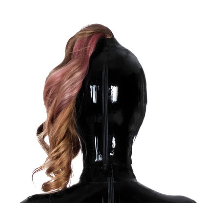 Single Top Hair Hole Back Zipper Latex Hood Mask