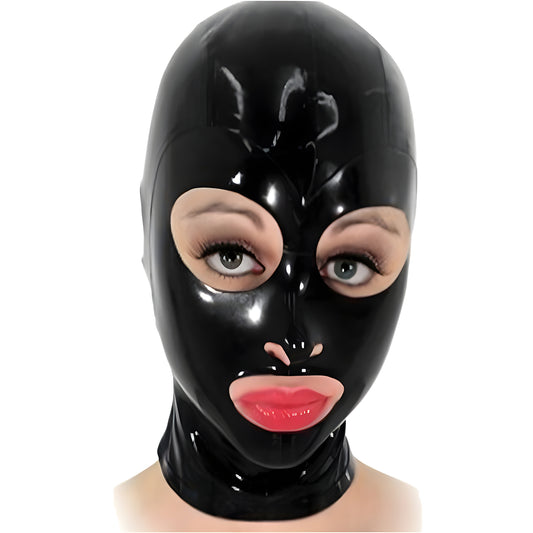 Handmade Large Eye Latex Hood Mask Back Zipper