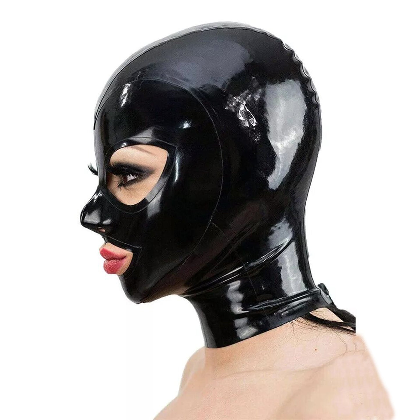 Black Back Zipper Handmade Latex Hood Mask