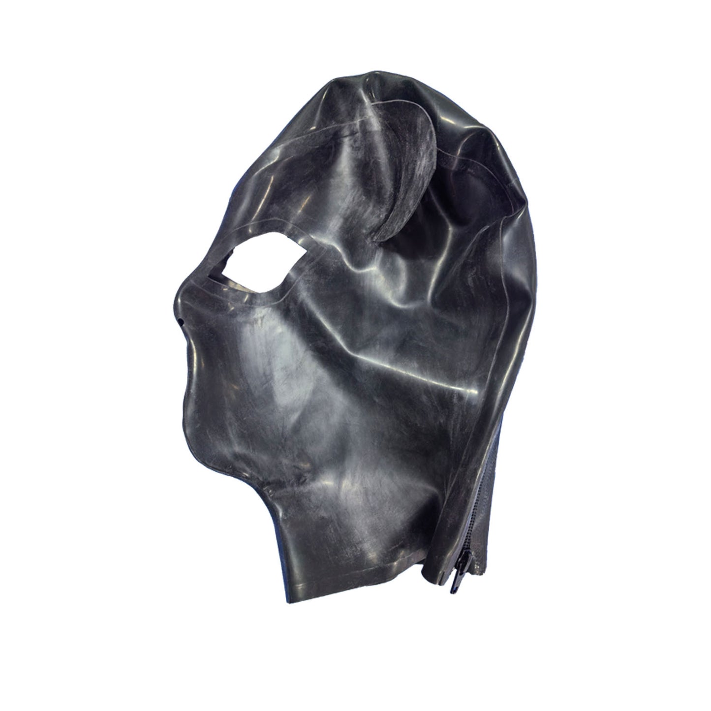 Black Cat Ear Back Zipper Handcrafted Latex Hood Mask