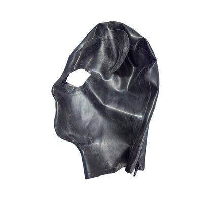Black Cat Ear Back Zipper Handcrafted Latex Hood Mask
