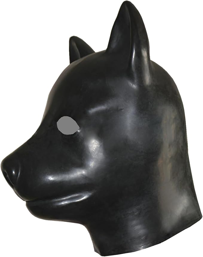 Black Full Face Latex Dog Hood Mask Back Zip Halloween Cosplay