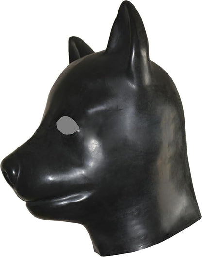 Black Full Face Latex Dog Hood Mask Back Zip Halloween Cosplay