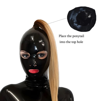 Single Top Hair Hole Back Zipper Latex Hood Mask