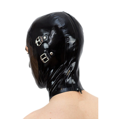 Detachable Blindfold Mouth Cover Latex Hood Mask Rear Zipper