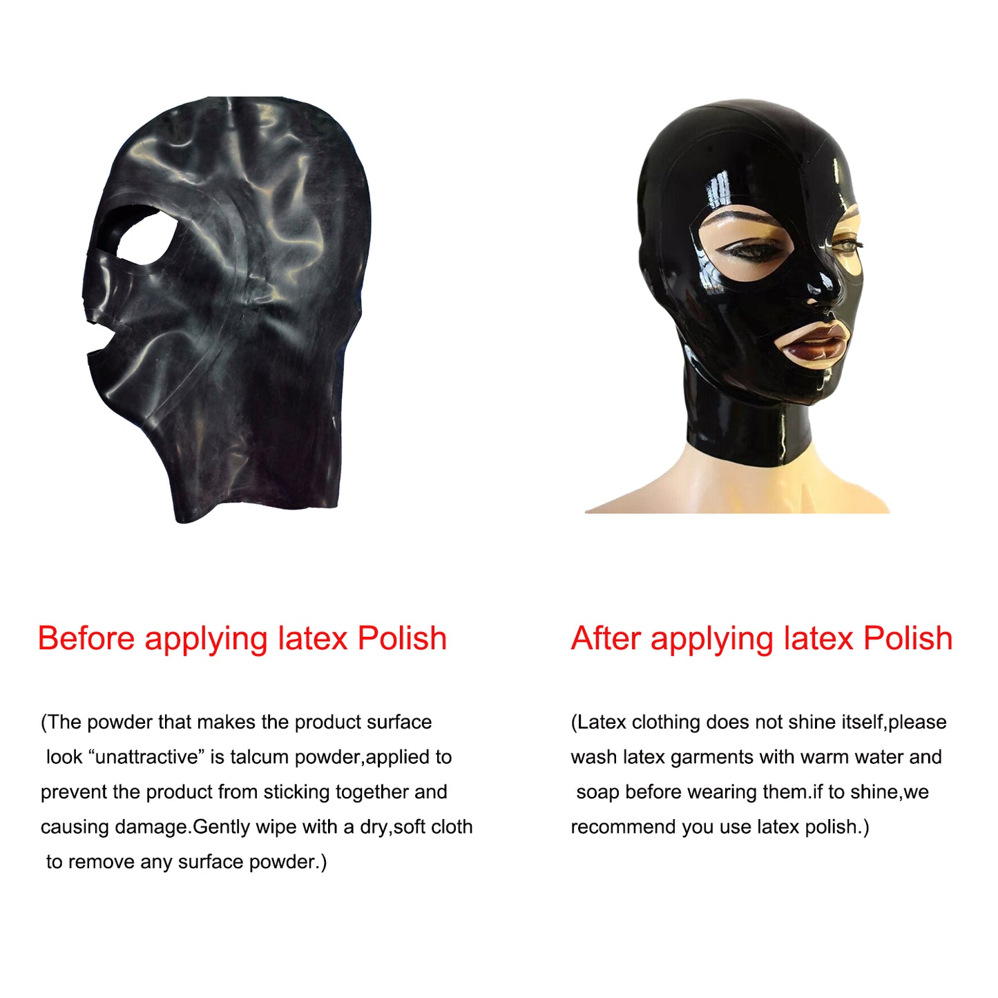 Black Back Zipper Handmade Latex Hood Mask