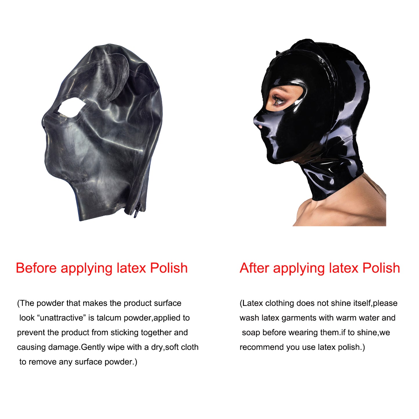 Black Cat Ear Back Zipper Handcrafted Latex Hood Mask