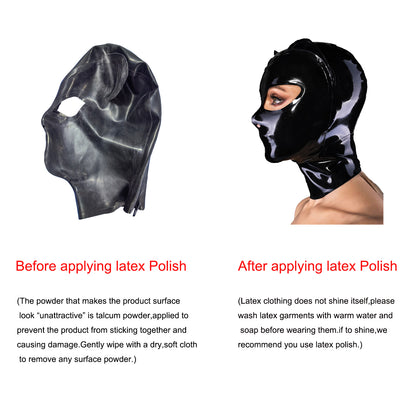 Black Cat Ear Back Zipper Handcrafted Latex Hood Mask
