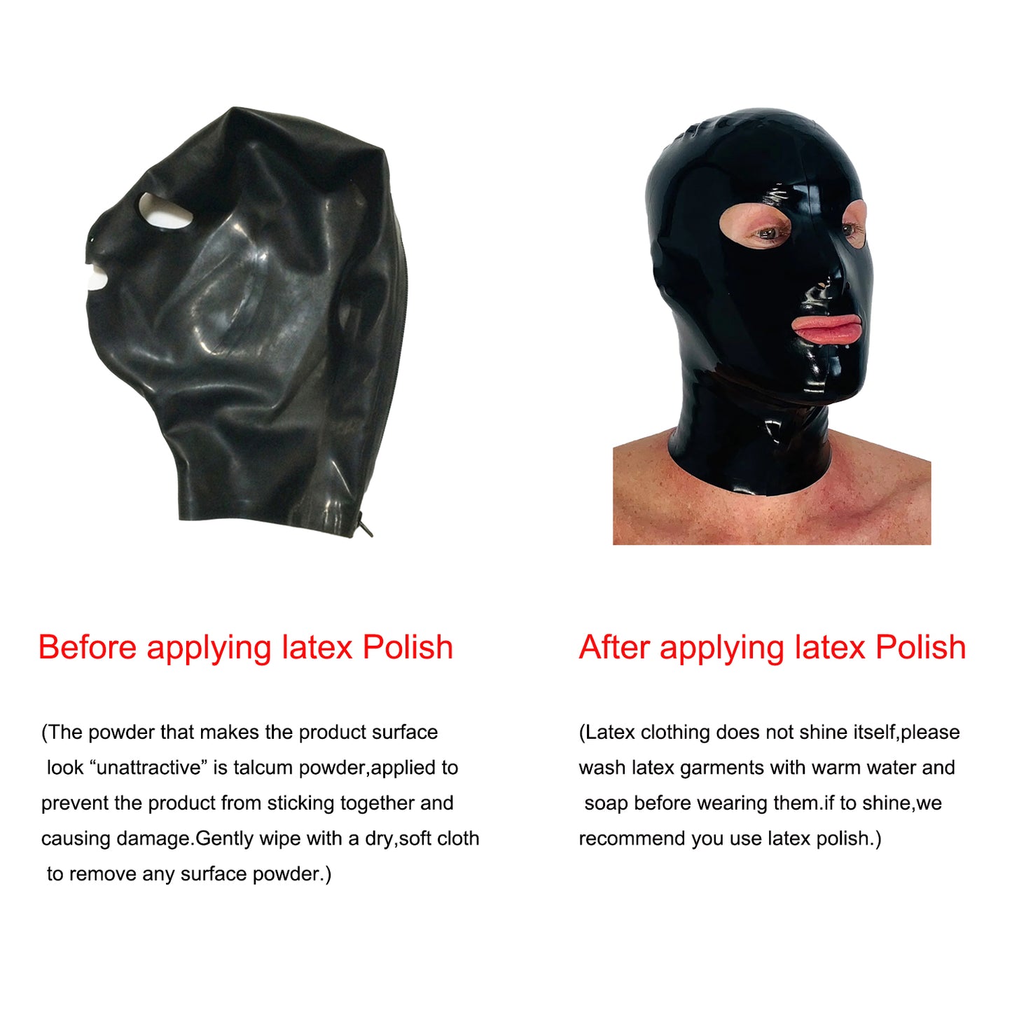 Full Face Black Latex Hood Mask Unisex, Handcrafted With Rear Zipper