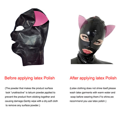 Cat Ear Latex Hood Mask Handmade With Back Zipper Unisex