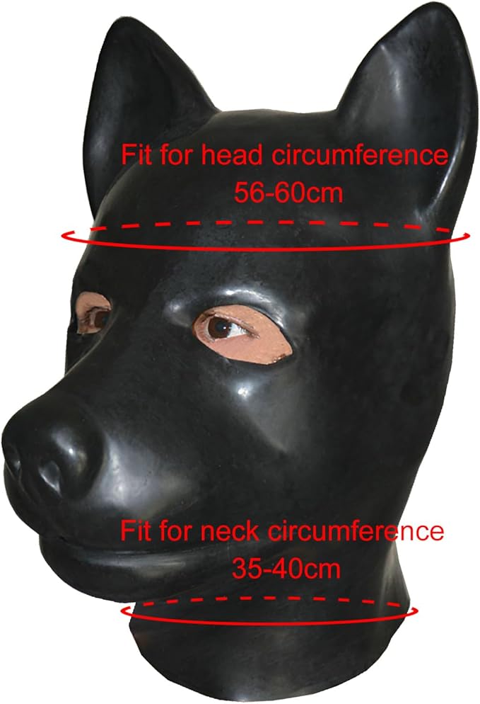 Black Full Face Latex Dog Hood Mask Back Zip Halloween Cosplay