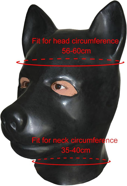 Black Full Face Latex Dog Hood Mask Back Zip Halloween Cosplay
