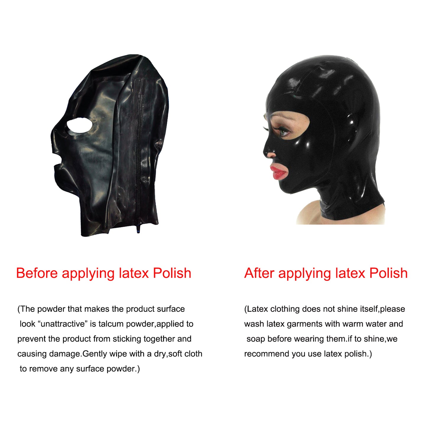 Handmade Large Eye Latex Hood Mask Back Zipper