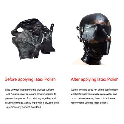 Detachable Blindfold Mouth Cover Latex Hood Mask Rear Zipper