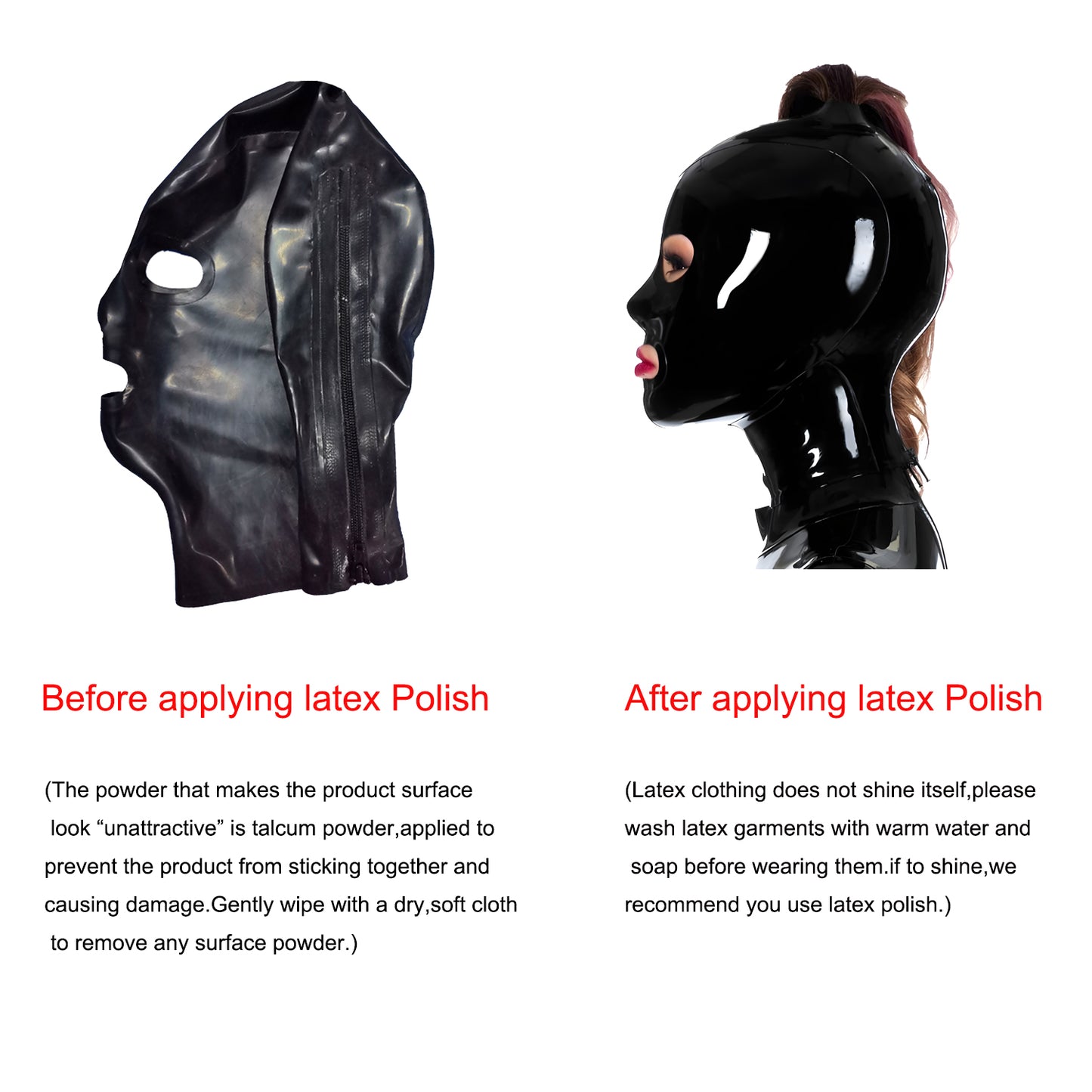 Single Top Hair Hole Back Zipper Latex Hood Mask