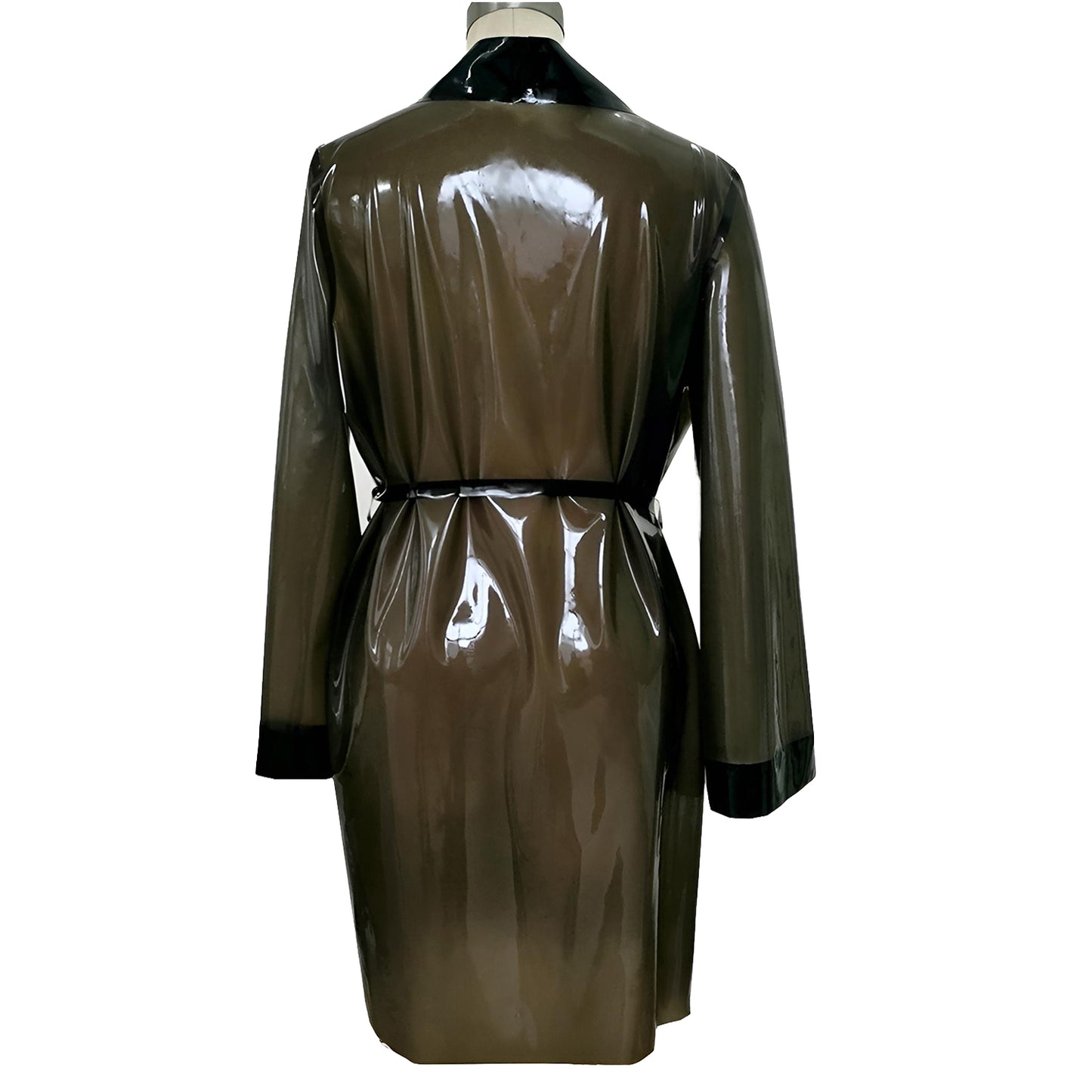 Unisex Clear Black Latex Tie Lacing Robe Dress