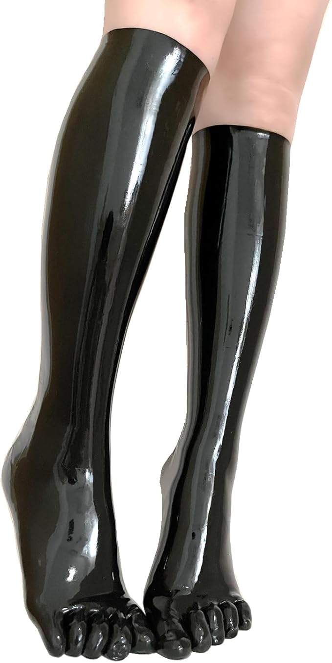 Black Latex Toe-Covering Knee-High Socks