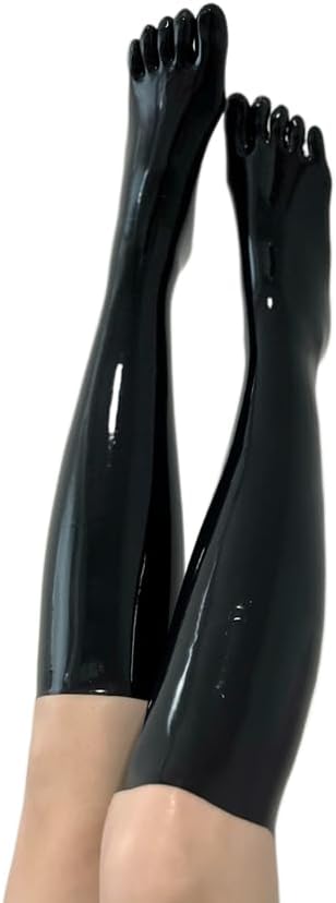 Black Latex Toe-Covering Knee-High Socks